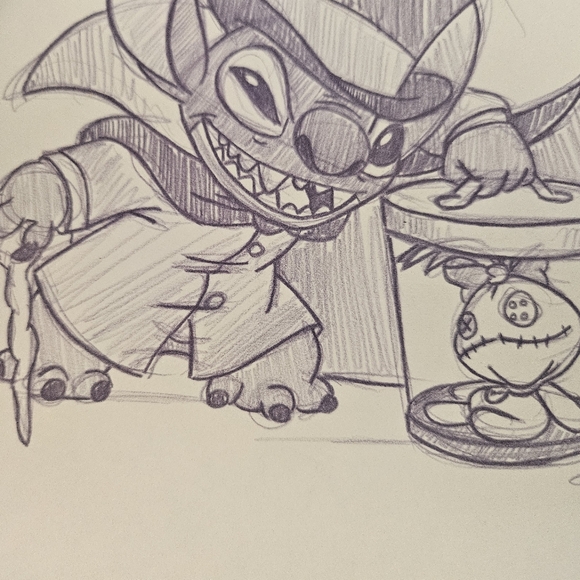 Disney World Disneyland WDW Stitch Haunted Mansion Hatbox Ghost Drawing/Sketch - Picture 2 of 6